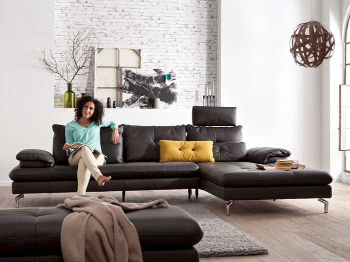 Schwarzes Ledersofa von Ewald Schillig